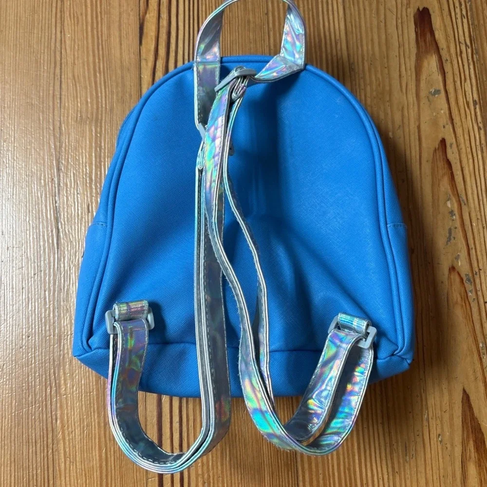 Disney Stitch Mini Backpack Kids Blue Holographic Iridescent Straps SIZE OS
